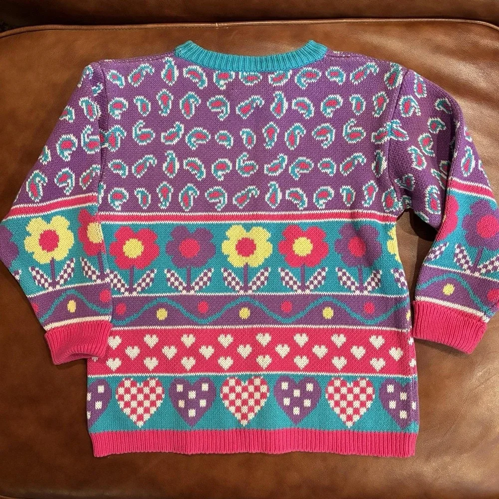 Vintage Gymboree Girls Purple Sweater Sz Medium 1994 Winter Floral Paisley Line